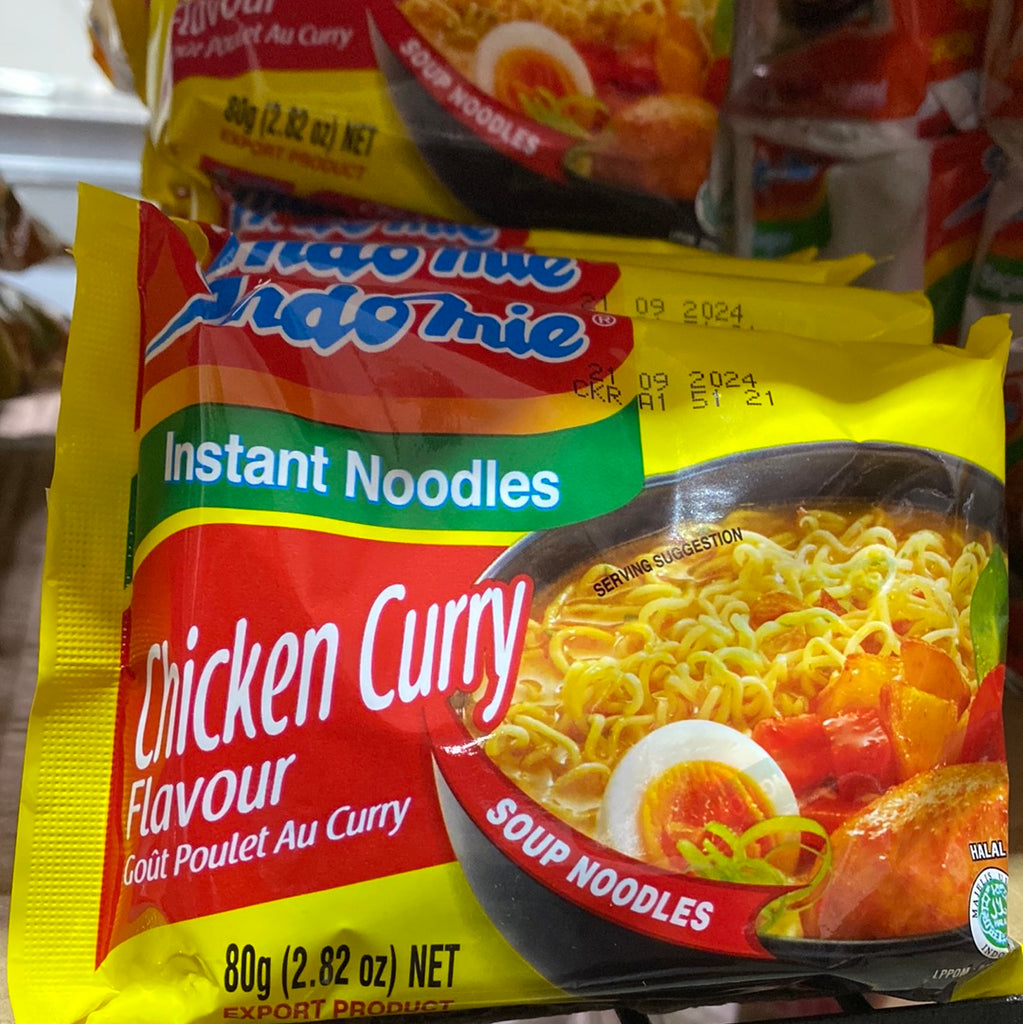 Indonesian food: Indomie Mee Goreng Chicken Curry, a popular Indonesia food instant noodle dish.