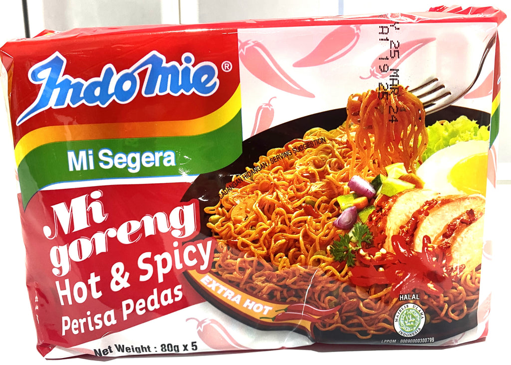 Indonesian food: Indomie Mi Goreng Hot & Spicy, a popular Indonesia food mi goreng instant noodles.